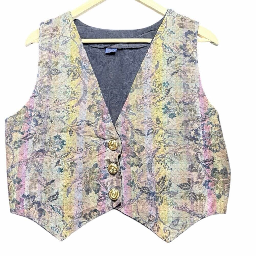 Vintage Honey brand tapestry floral button front vest one size cottagecore